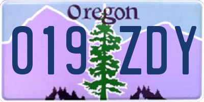 OR license plate 019ZDY