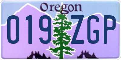 OR license plate 019ZGP