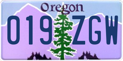 OR license plate 019ZGW
