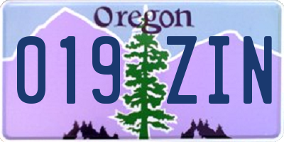 OR license plate 019ZIN