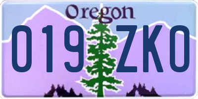 OR license plate 019ZKO