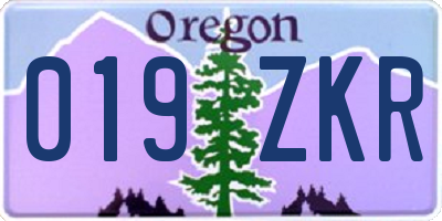 OR license plate 019ZKR