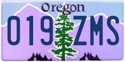 OR license plate 019ZMS