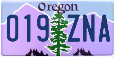 OR license plate 019ZNA