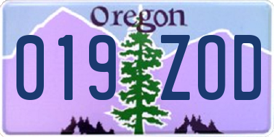 OR license plate 019ZOD