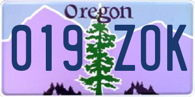 OR license plate 019ZOK