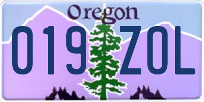 OR license plate 019ZOL
