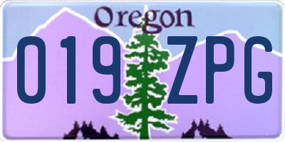 OR license plate 019ZPG