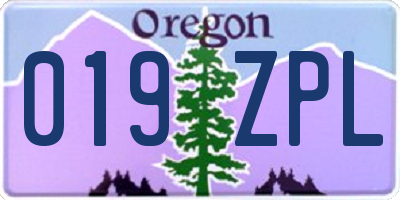 OR license plate 019ZPL