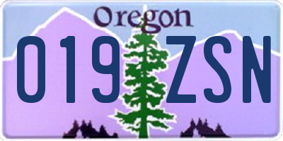 OR license plate 019ZSN