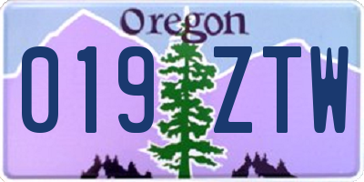 OR license plate 019ZTW