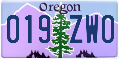 OR license plate 019ZWO