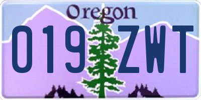 OR license plate 019ZWT