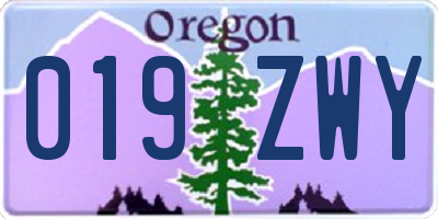 OR license plate 019ZWY