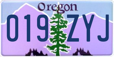 OR license plate 019ZYJ