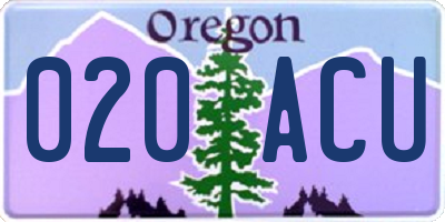 OR license plate 020ACU
