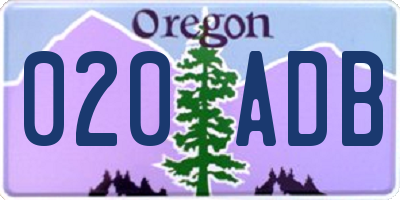 OR license plate 020ADB