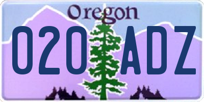 OR license plate 020ADZ