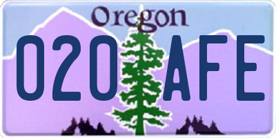 OR license plate 020AFE