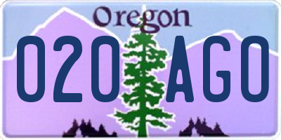 OR license plate 020AGO