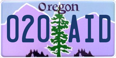 OR license plate 020AID