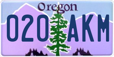 OR license plate 020AKM