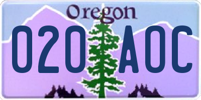 OR license plate 020AOC