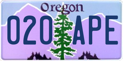 OR license plate 020APE
