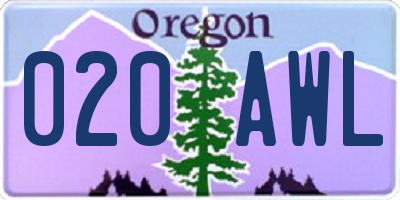OR license plate 020AWL