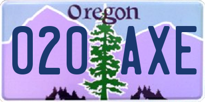 OR license plate 020AXE
