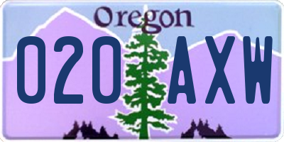 OR license plate 020AXW