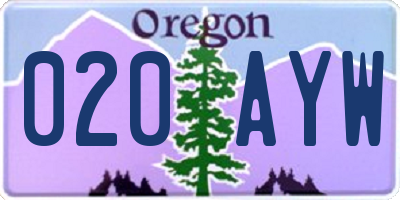 OR license plate 020AYW