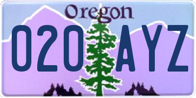 OR license plate 020AYZ