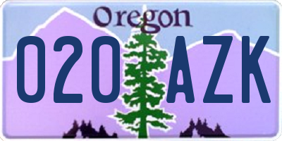 OR license plate 020AZK