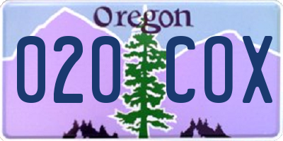 OR license plate 020COX
