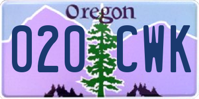 OR license plate 020CWK