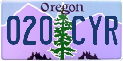 OR license plate 020CYR