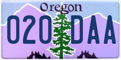 OR license plate 020DAA