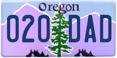 OR license plate 020DAD