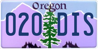 OR license plate 020DIS
