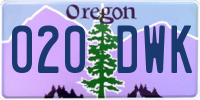 OR license plate 020DWK