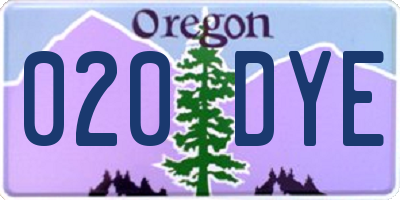 OR license plate 020DYE