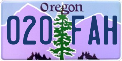 OR license plate 020FAH