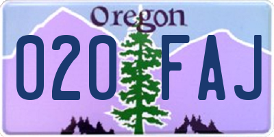 OR license plate 020FAJ