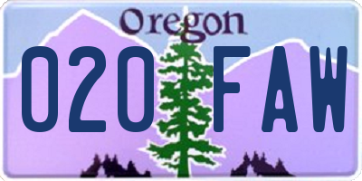 OR license plate 020FAW