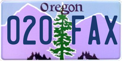 OR license plate 020FAX