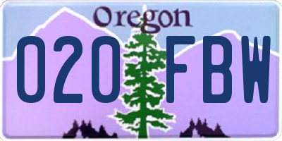 OR license plate 020FBW