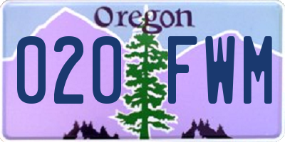 OR license plate 020FWM