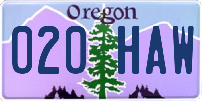 OR license plate 020HAW