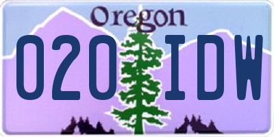 OR license plate 020IDW